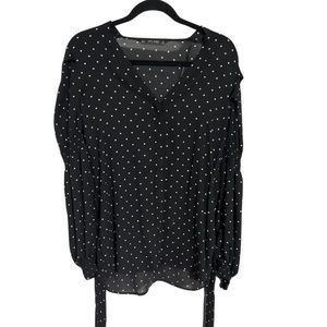 ZARA Button Up Sheer Puffy Long Sleeve Polkadot Waist Tie Blouse